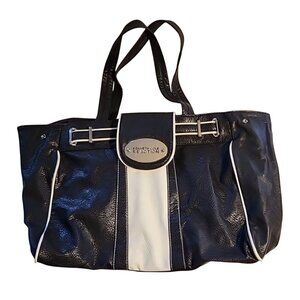 Kenneth Cole Reaction Black & White Faux Leather Tote Bag With Double Handles
